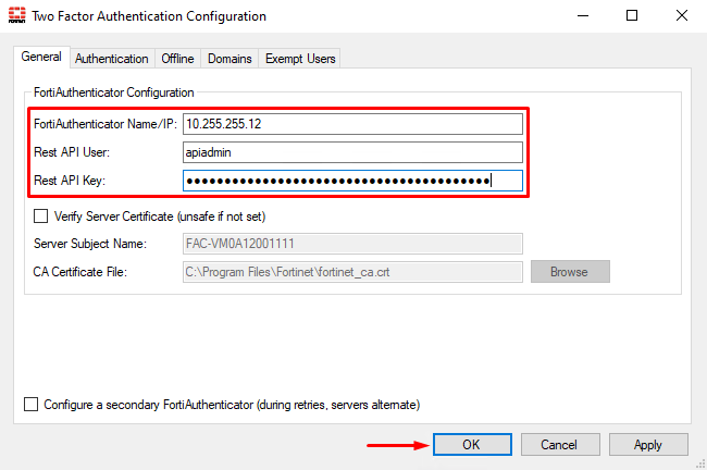 Configuring FortiAuthenticator settings on FortiAuthenticator Agent