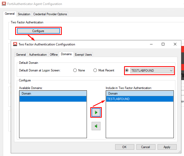 Domains configuration on FortiAuthenticator Agent