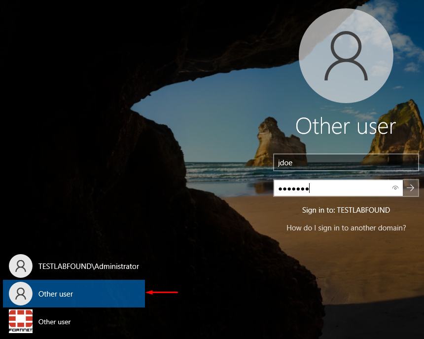 Testing other user option for login on FortiAuthenticator agent