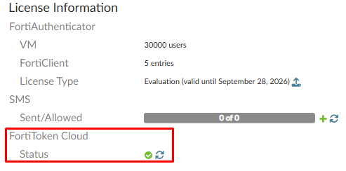 FortiToken Cloud license status on FortiAuthenticator