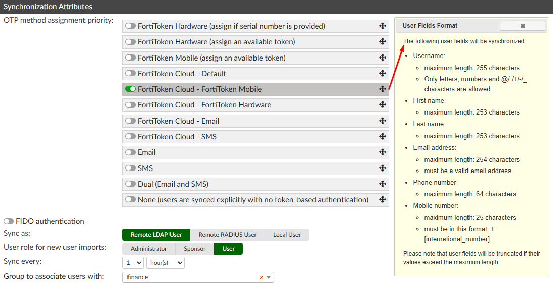 User fields format with FortiToken Cloud - FortiToken Mobile
