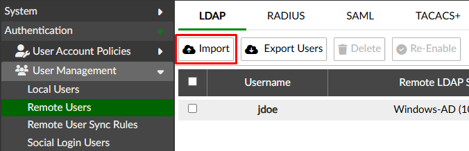 Import LDAP user on FortiAuthenticator