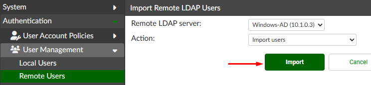 Import remote LDAP user on FortiAuthenticator