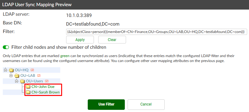LDAP user sync mapping preview on Fortiauthenticator