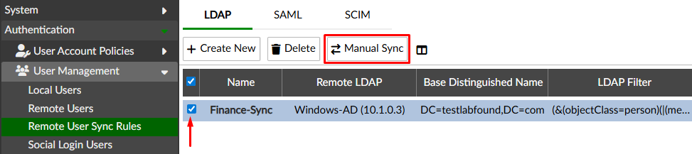 Manual Sync AD users on FortiAuthenticator
