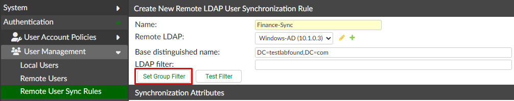 Set Group filter for Remote user sync rule on FortiAuthenticator