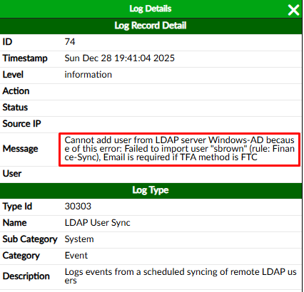 Remote user sync error log details