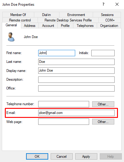 Email setting of Windows domain user