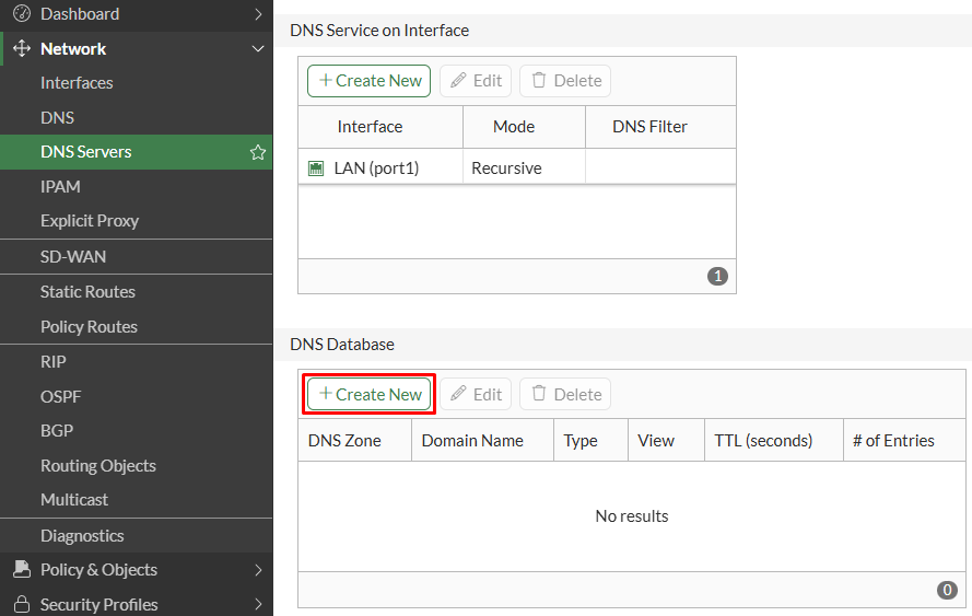 Configuring new DNS Zone in FortiGate