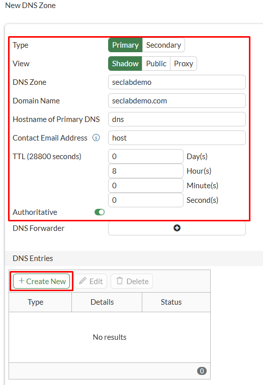 Configuring new DNS Zone in FortiGate