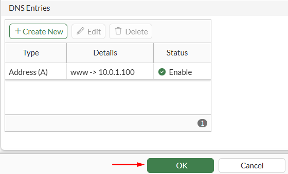 Configuring new DNS entry in FortiGate