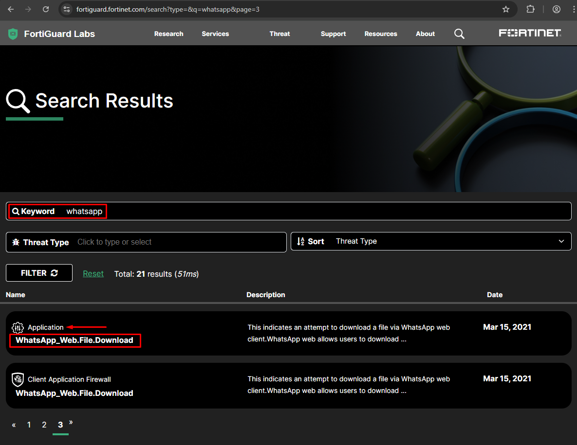 Search application on FortiGuard Labs