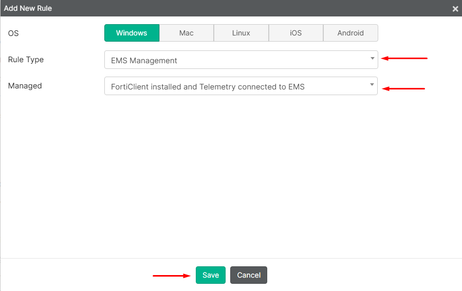 Create new security posture tag rule on FortiClient EMS for verifying EMS management