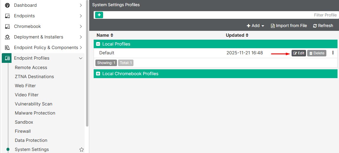 Editing system settings profile on FortiClient EMS