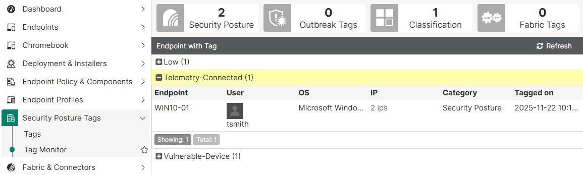 Tag monitor on FortiClient EMS
