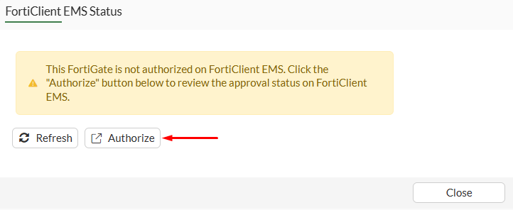Authorize EMS Fabric connector on FortiGate