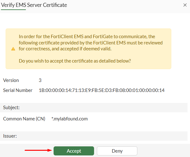 Verify EMS certificate Fabric connector on FortiGate