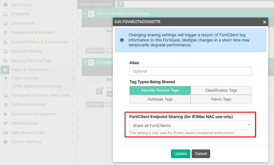 Share all FortiClients to FortiGate Fabric Device on FortiClient EMS