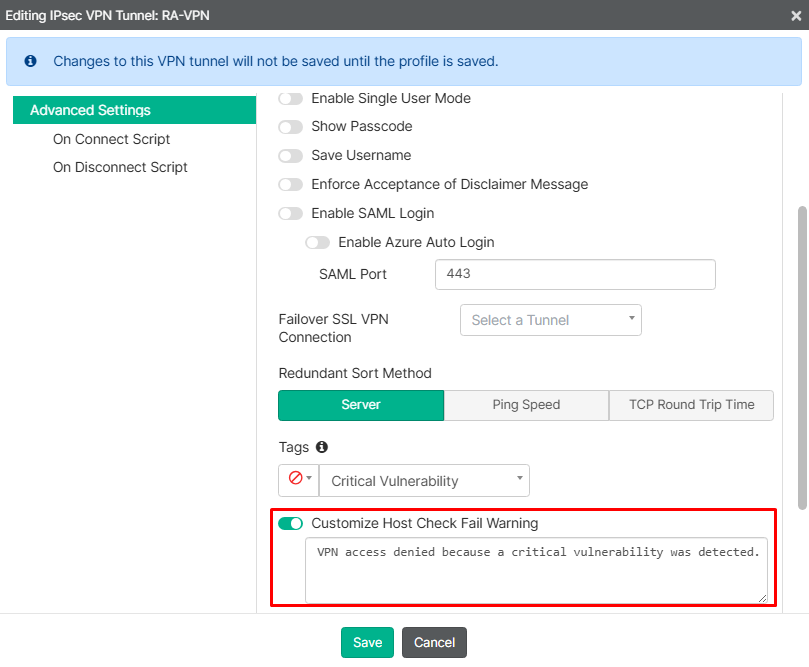 Configuring Customize Host Check Fail Warning