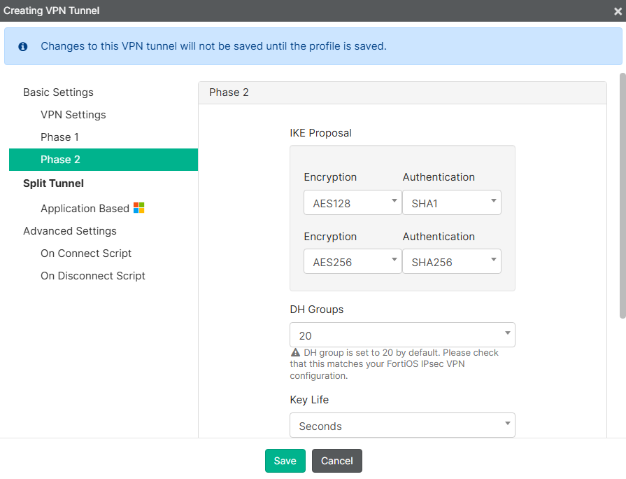 FortiClient EMS remote access profile Phase 2