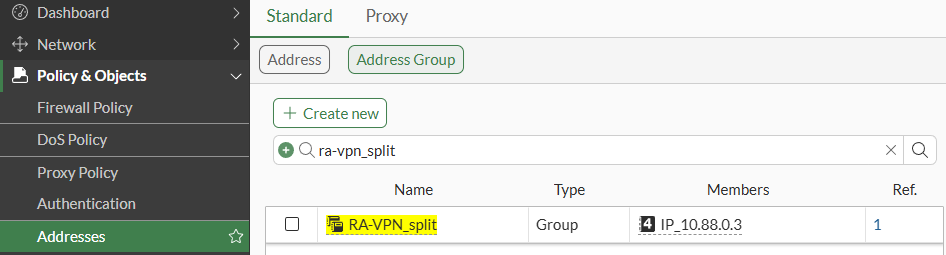 Address group generated by IPsec VPN wizard on FortiGate