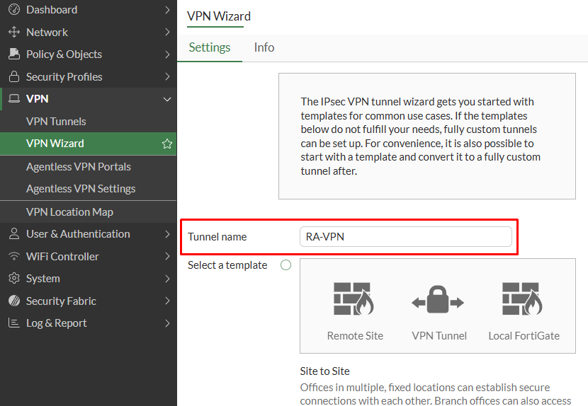 IPsec Remote access configuration on FortiGate VPN Wizard