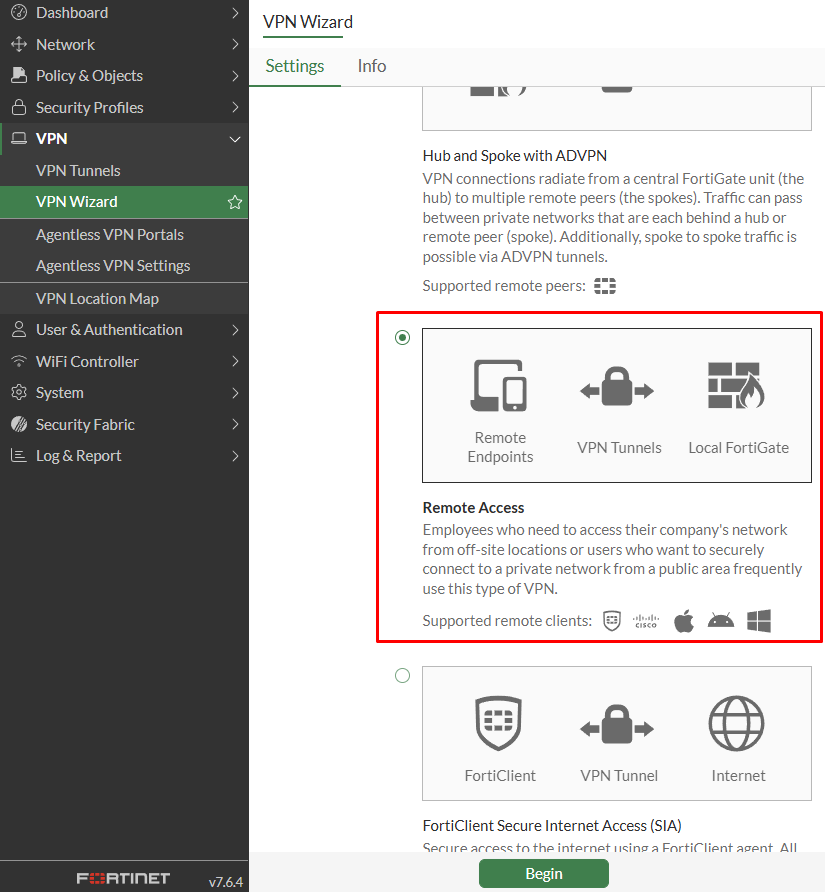 IPsec Remote access configuration on FortiGate VPN Wizard