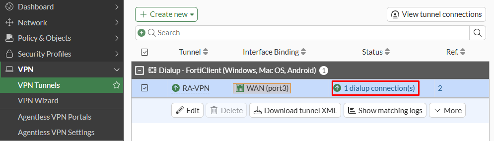 FortiGate IPsec VPN dialup connection up