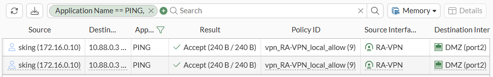 FortiGate IPsec VPN dialup traffic logs