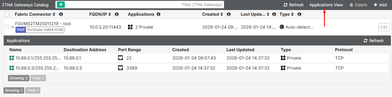 EMS ZTNA applications catalog gateway view