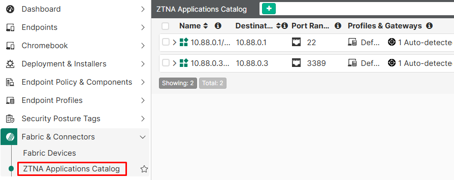 EMS ZTNA applications catalog