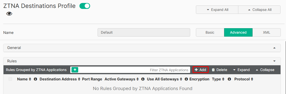 EMS ZTNA destinations profile add new rule