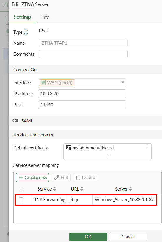 First Service/server mapping on FortiGate ZTNA server