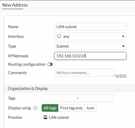 FortiGate LAN subnet address object