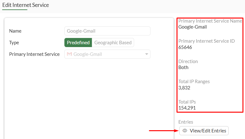 Internet service database details
