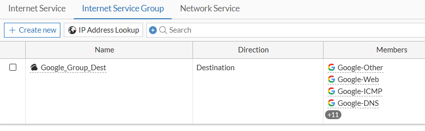 Internet service group creation on FortiGate