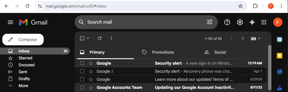 Gmail access allowed based on internet service