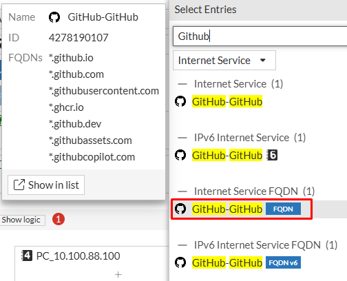 Show entries of FQDN internet service on FortiGate