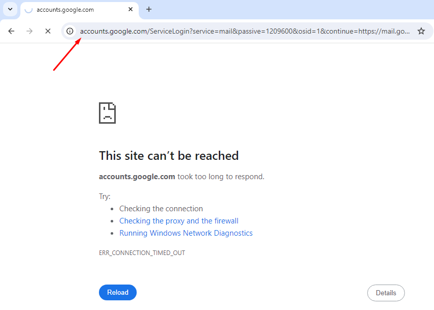 Website not loading because of wrong internet service