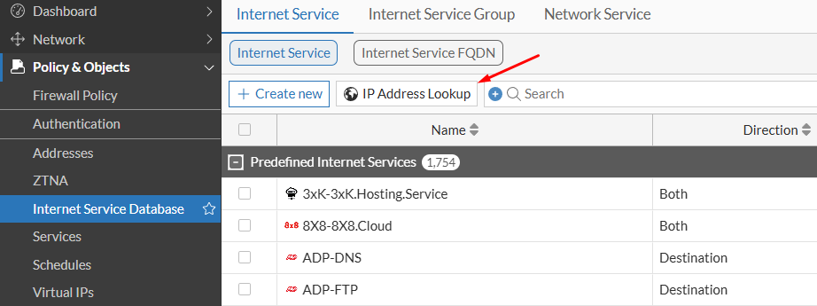 ISDB IP address lookup on FortiGate
