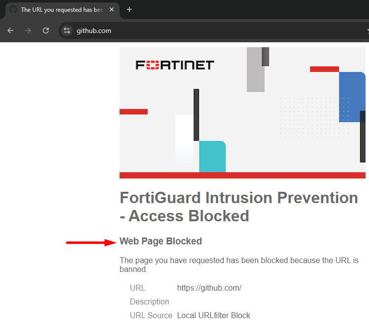 Web Page blocked by Web Filter profile on FortiGate