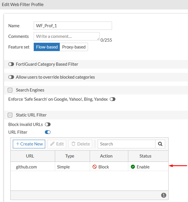 Web Filter Profile with static URL Filter block on FortiGate