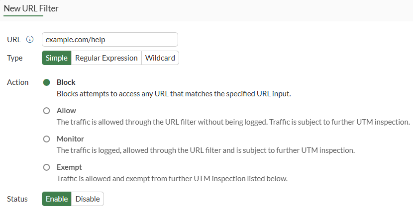 Configure web filter profile static URL filter on FortiGate