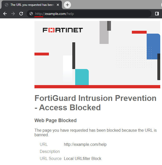 Restrict URL access for HTTP on FortiGate block message