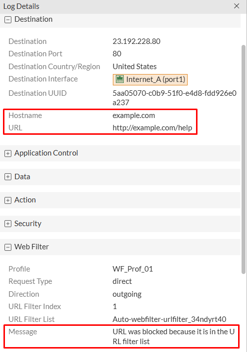 Restrict URL access for HTTP on FortiGate web filter log