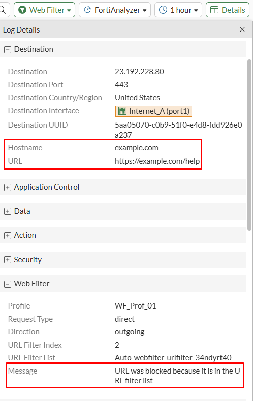 Restrict URL access for HTTPS on FortiGate web filter log