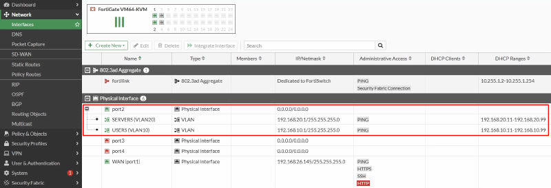 FortiGate port2 VLANs