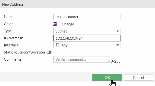 FortiGate VLAN Users subnet address