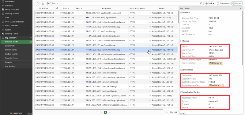 Verify matching traffic on FortiGate
