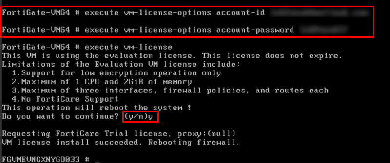 Trial license activation on FortiGate